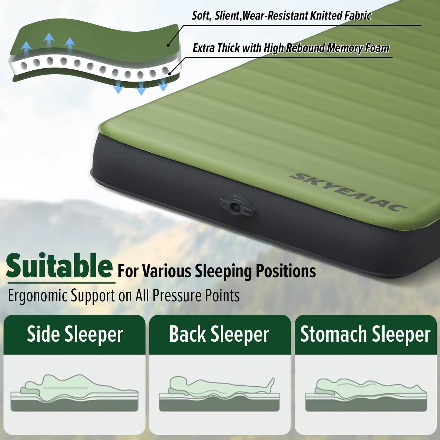 4" Thick  Sleeping Pad with Memory Foam, 78"x29"