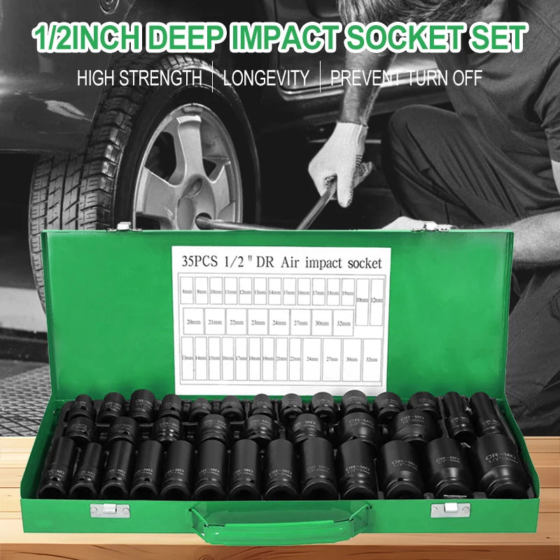 35pcs 1/2" Drive Pneumatic Tool Kit with Air Gun