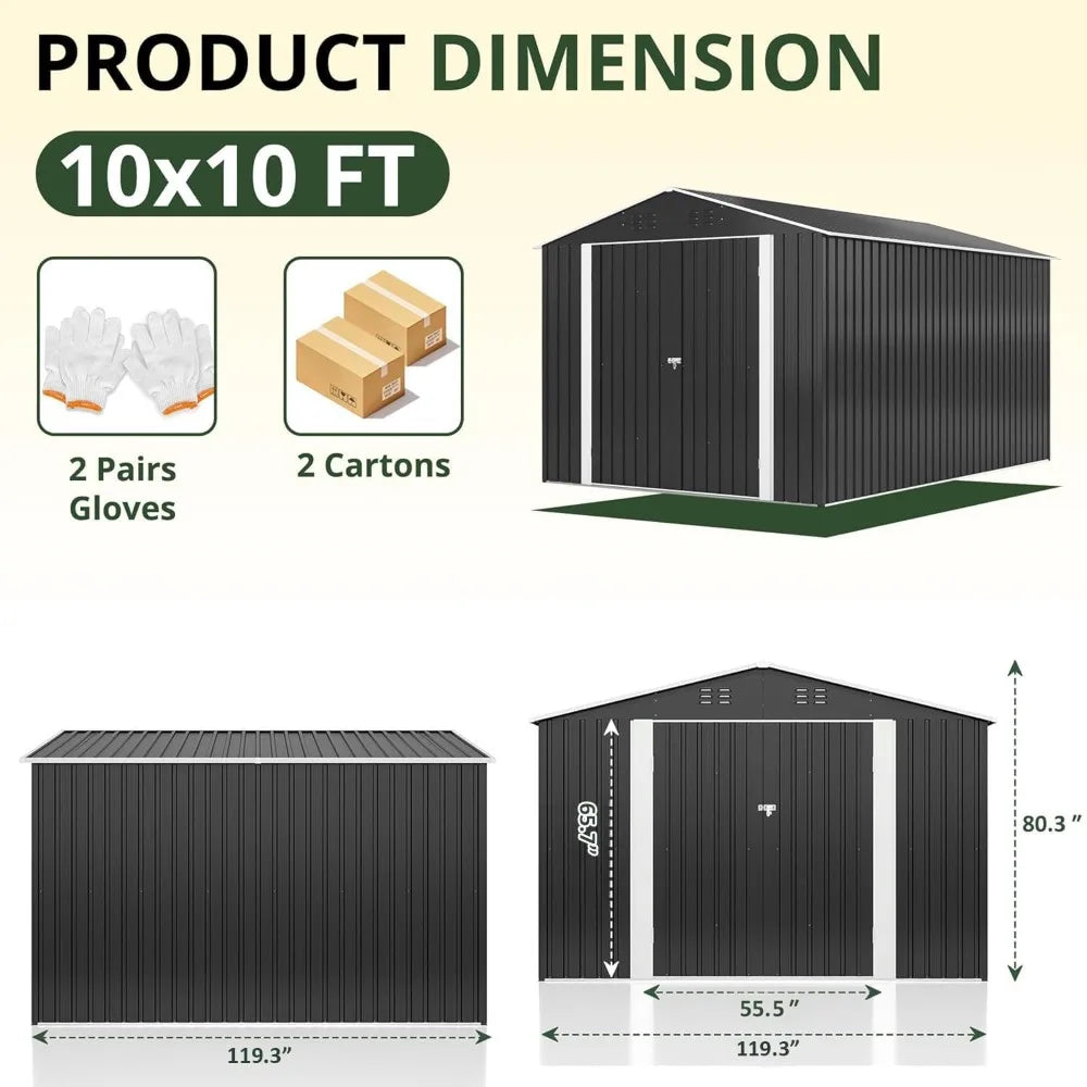 10x10 FT Metal Storage Shed,Lockable Doors