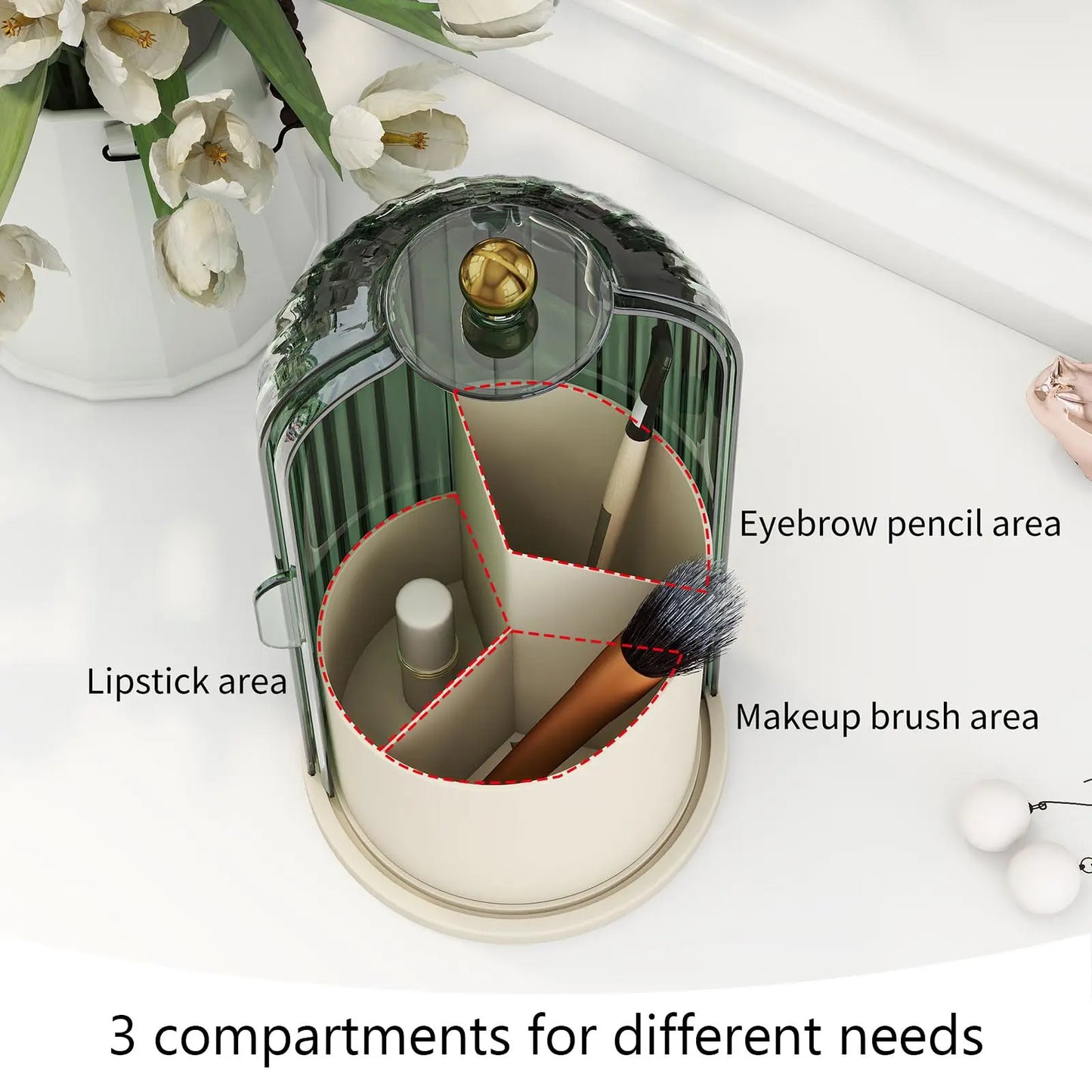 Makeup Brush Organizer with Lid,360 Rotating
