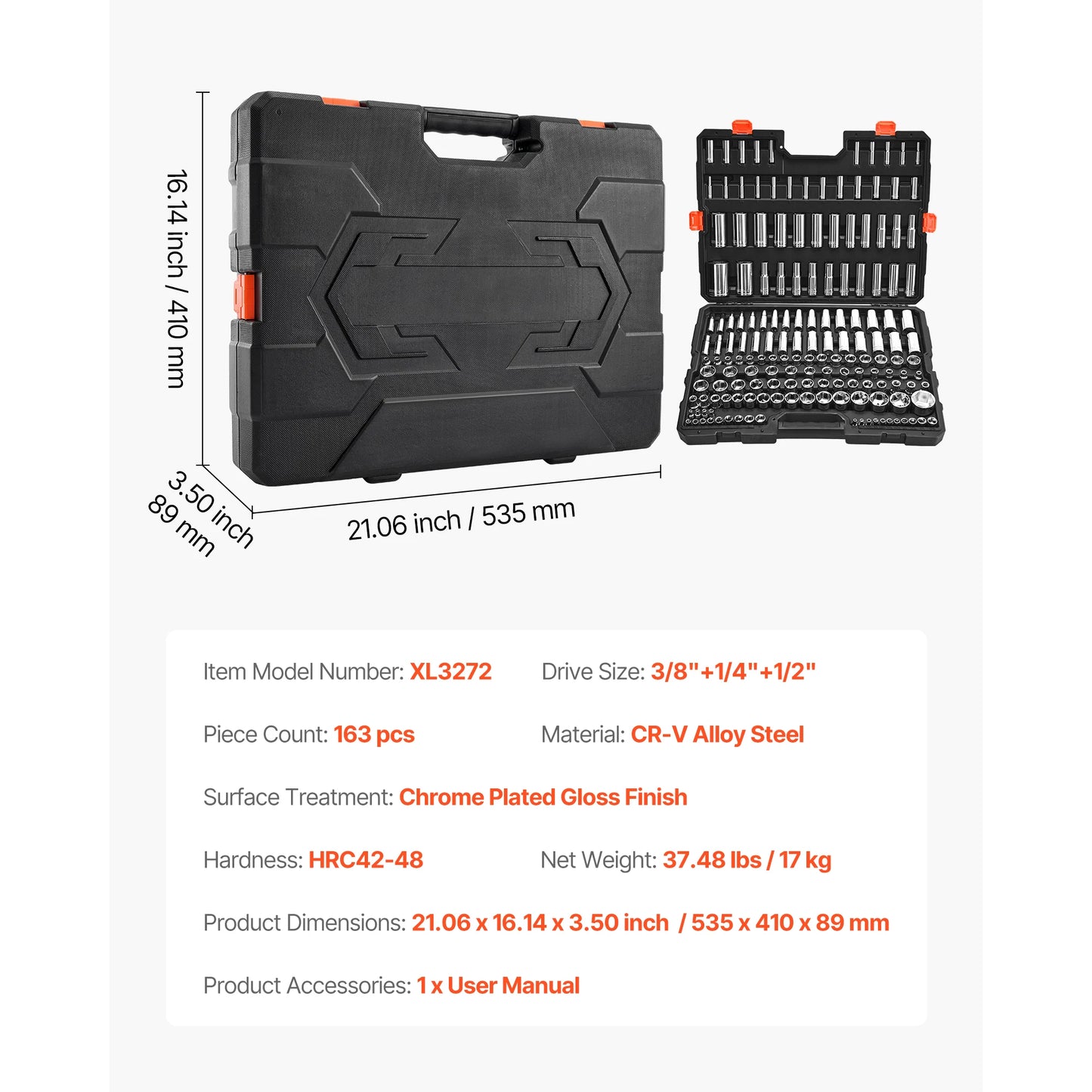 3/8 1/4 1/2in Drive Socket and Ratchet Set SAE Metric