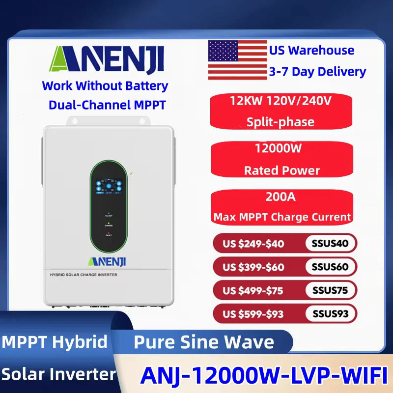 Split-Phase 12KW 120v/240v Solar Inverter Hybrid