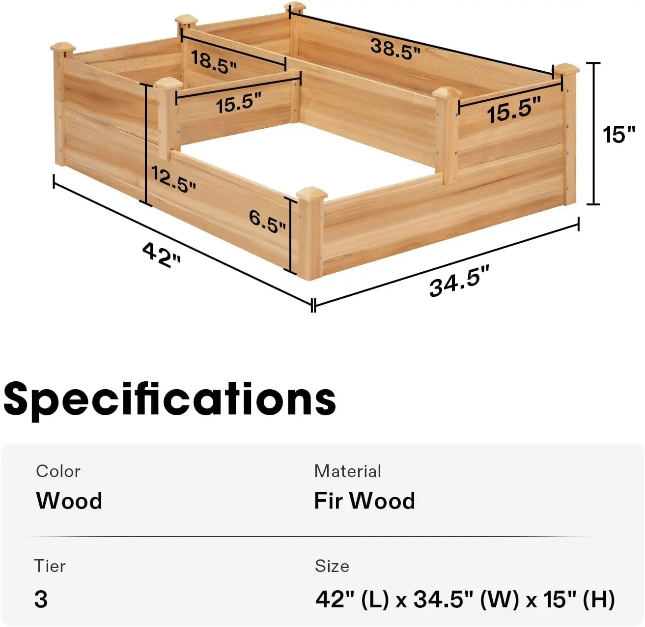 3-Tier Wooden Raised Garden Bed