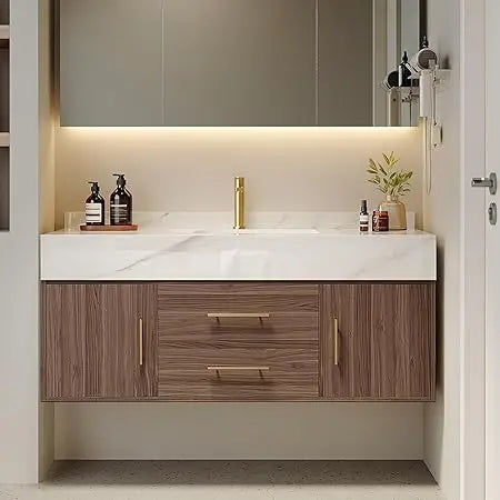 Floating Bathroom Vanity (Walnut with Doors, 39.4'')
