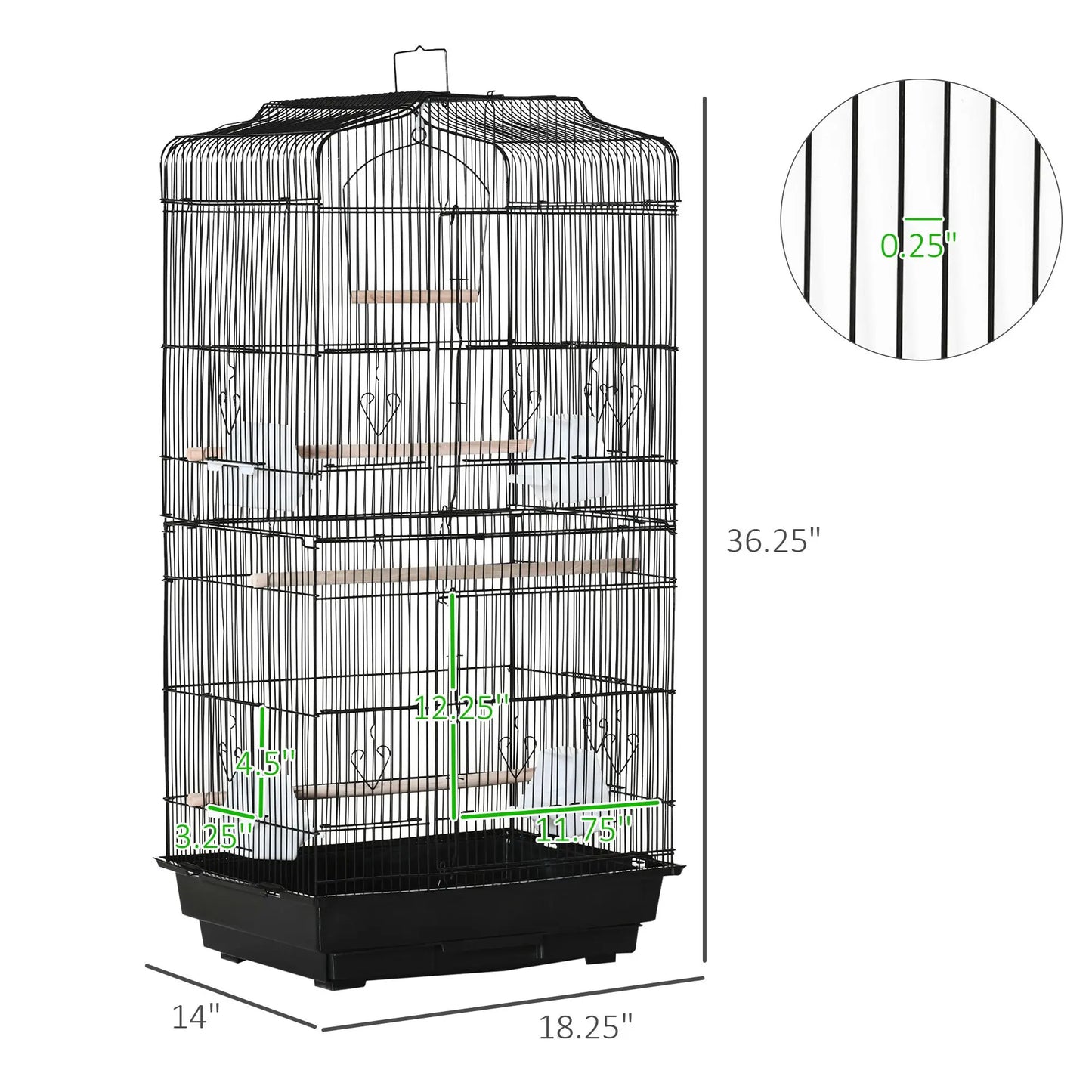 For 36" Bird Cage, Macaw Play House, Cockatoo, Parrot, Finch Flight Cage, 2 Doors Perch, 4 Feeder Pet Supplies, Black
