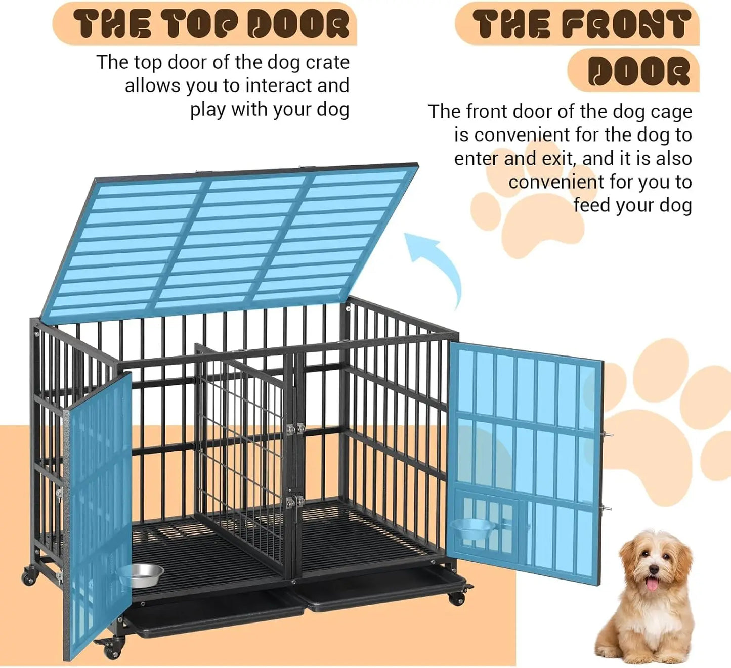 48 Inch Metal Dog Crate with  Removable Tray and Wheels