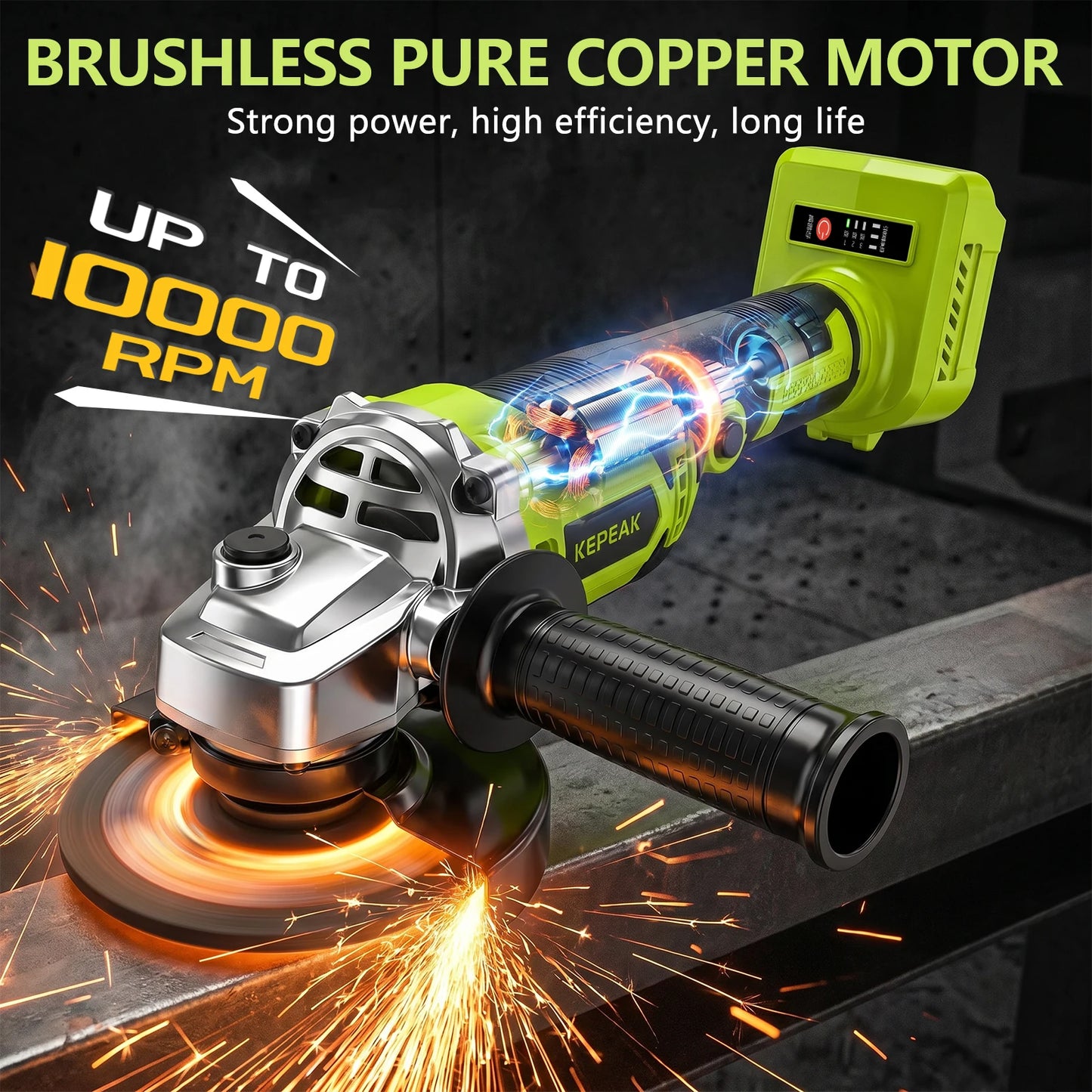 21V Cordless Angle Grinder 3 Speed 10000RPM