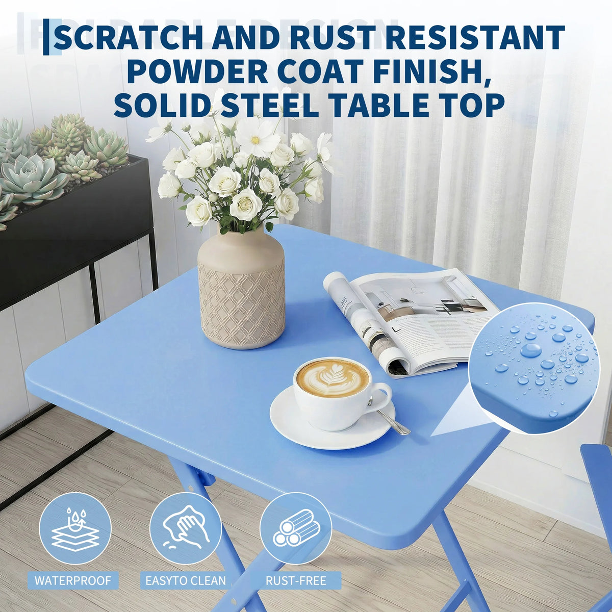 BLUE Folding 3-Piece Bistro Set