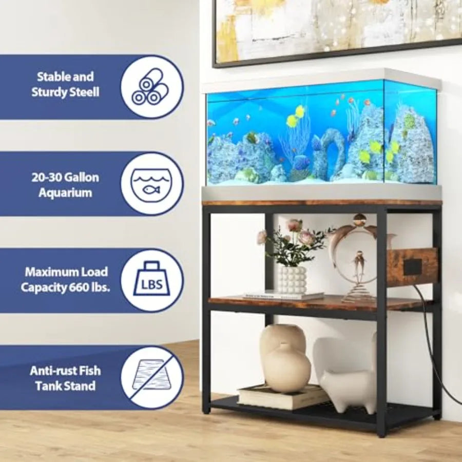 20-29 Gallon Fish Tank Stand With Power Outlets