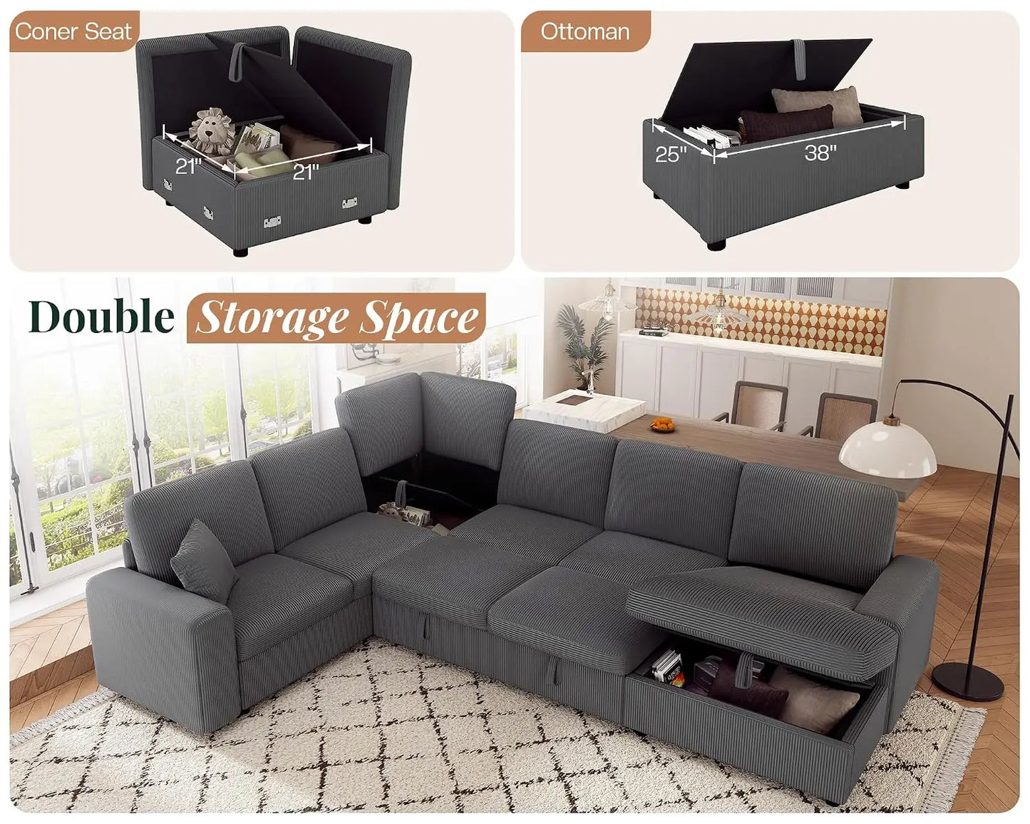 130" Pull Out Sleeper Couch with Storage