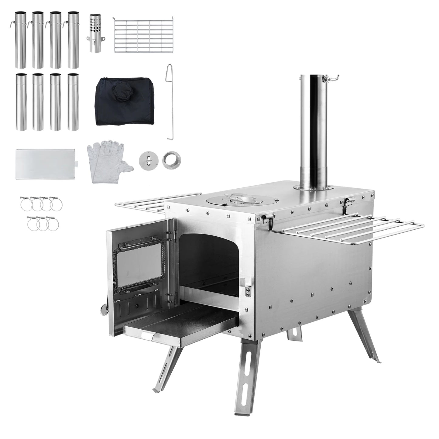 86in Stainless Steel Camping Tent Stove  Wood Burning