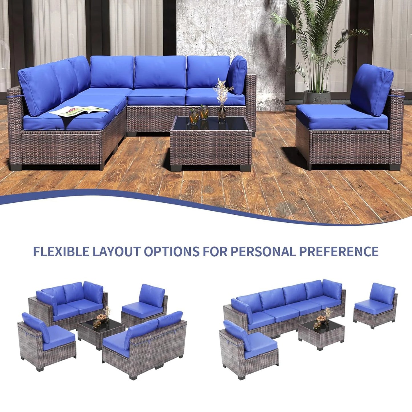 7-Piece Modular Outdoor Furniture Set, PE Rattan Wicker