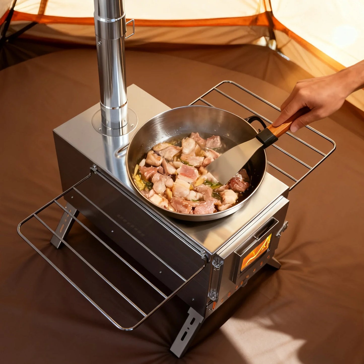 Camping Tent Wood Stove  with 7 Chimney Pipes