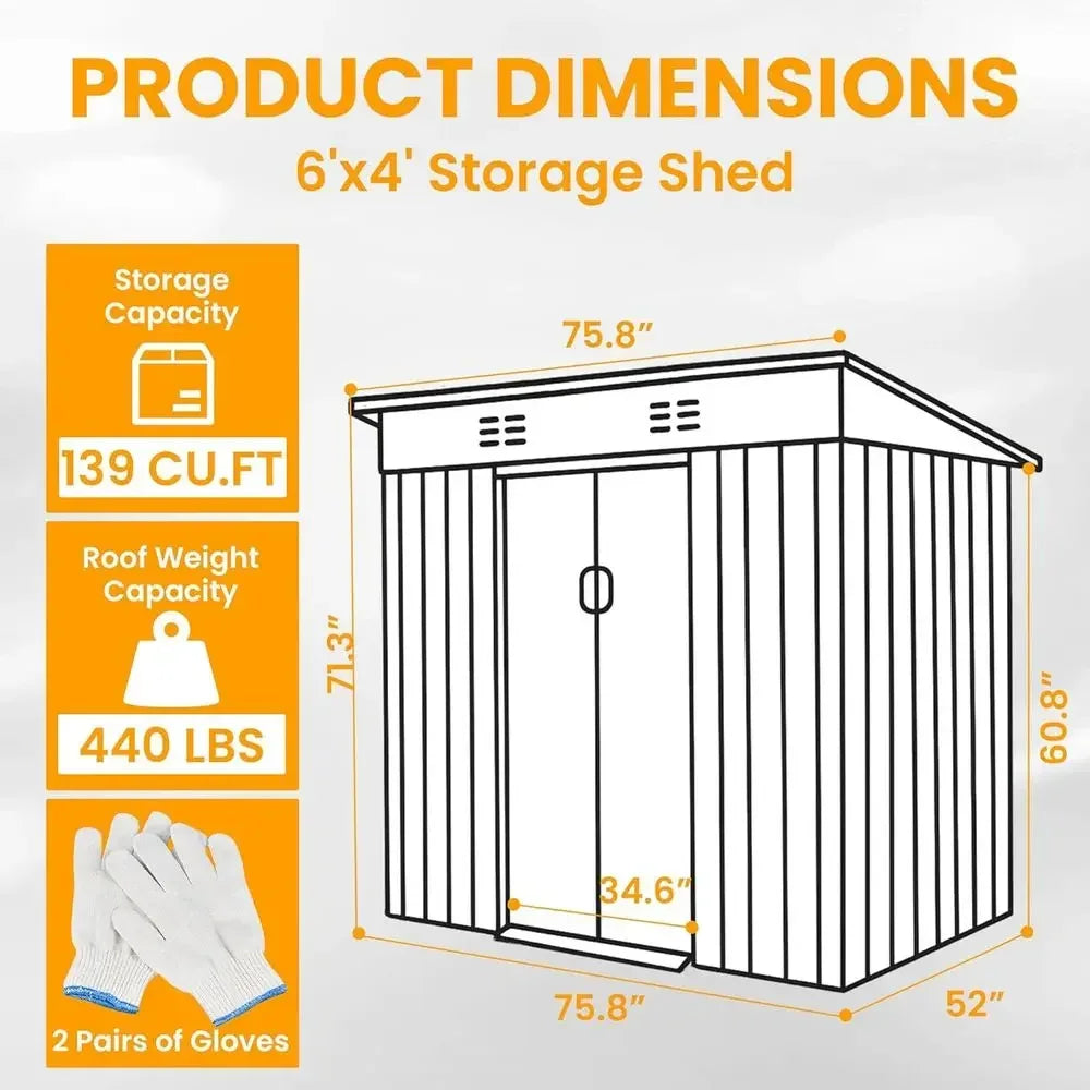 6x4 Outdoor Storage Shed with Lockable Door