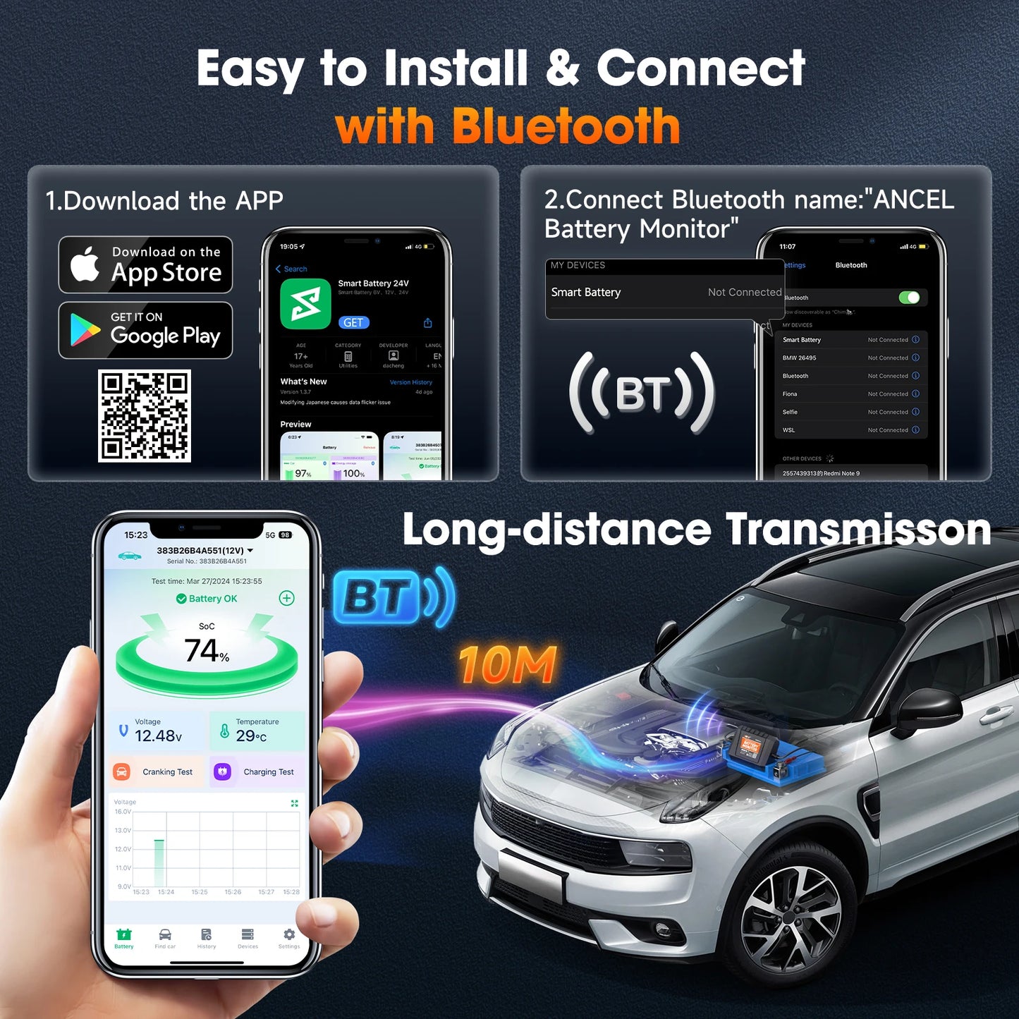 6V 12V 24V Bluetooth Battery Monitor/Charging System