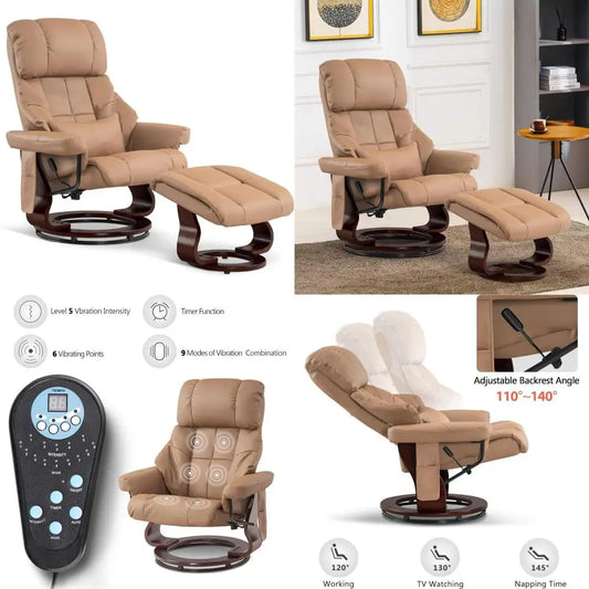 Swivel Recliner Chair with Ottoman and Vibration Massage