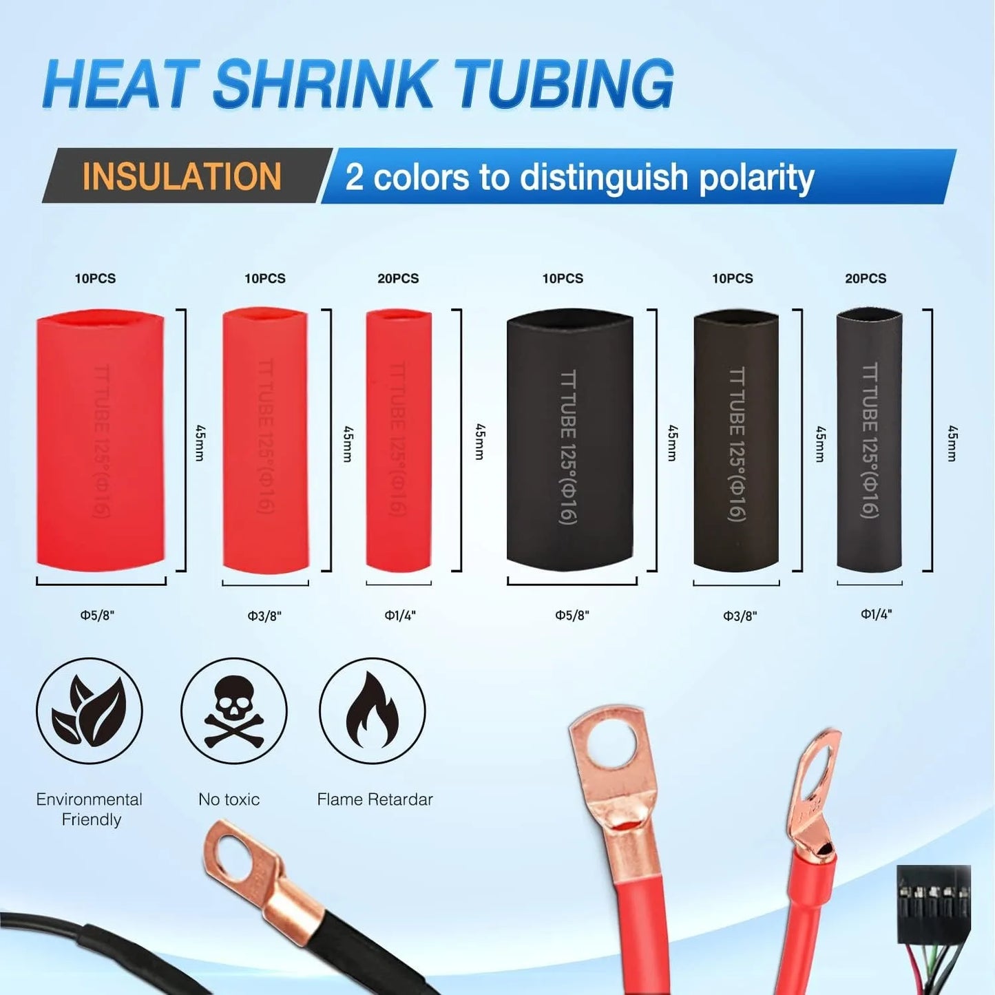 150PCS Copper Wire Lugs and Heat Shrink Tubing