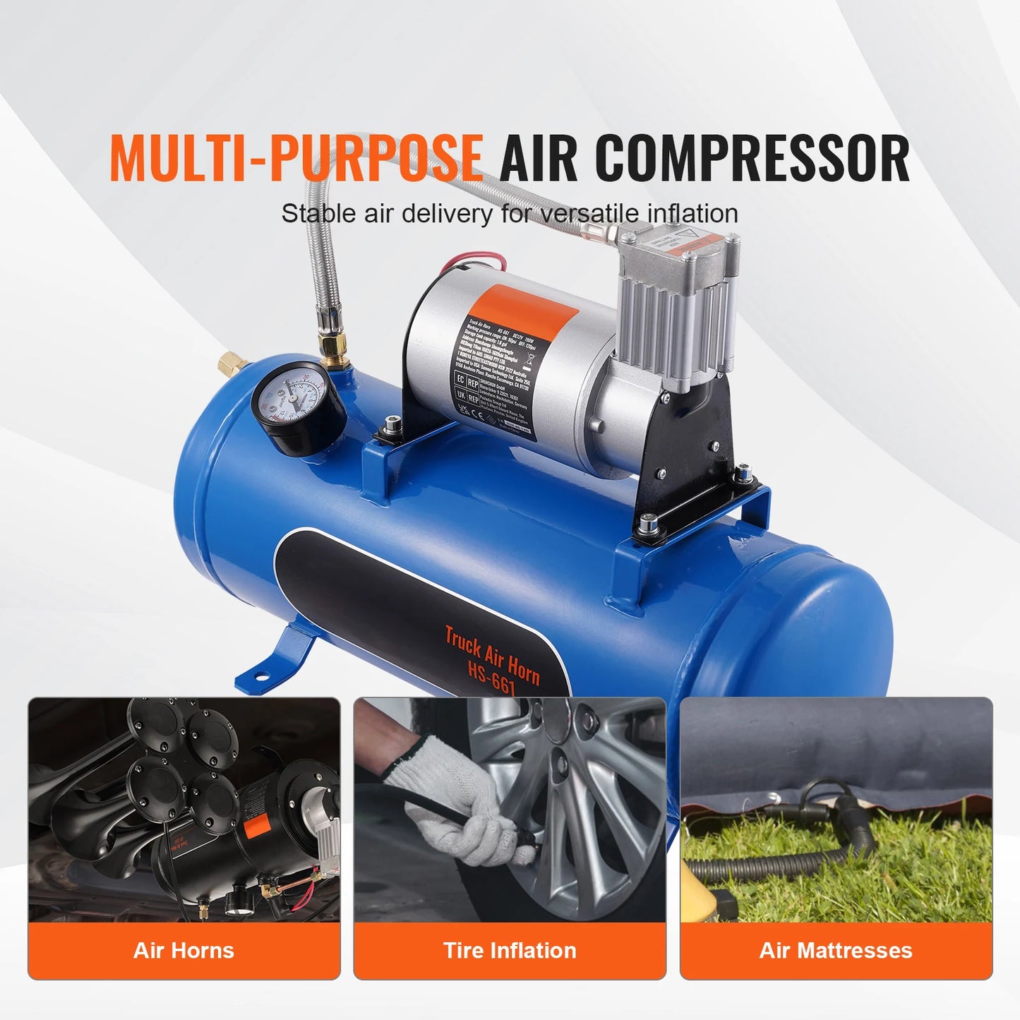 12V Air Compressor with Tank 1.6 Gallon 120 psi Automotive Onboard
