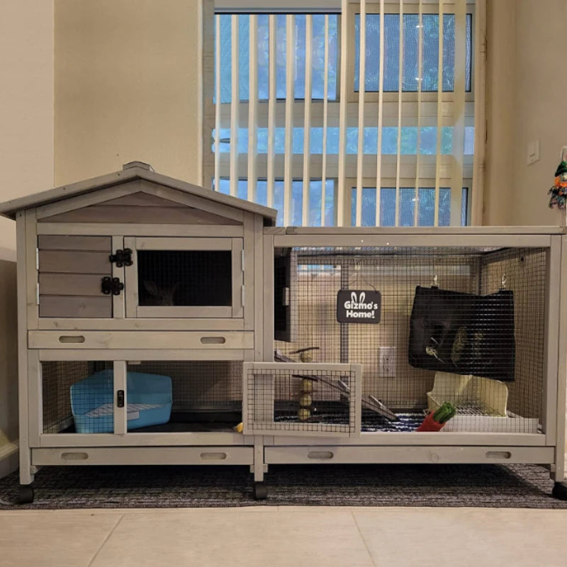Indoor Outdoor Wooden Rabbit Hutch, 2-Tier