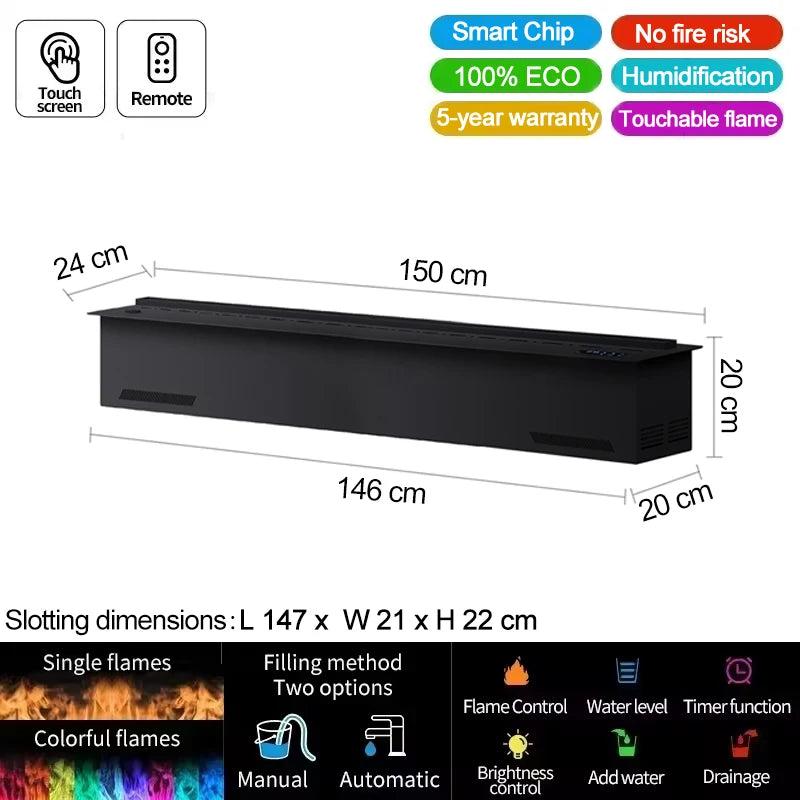 Smart Water Vapor Fireplace, 3D Flame Effect
