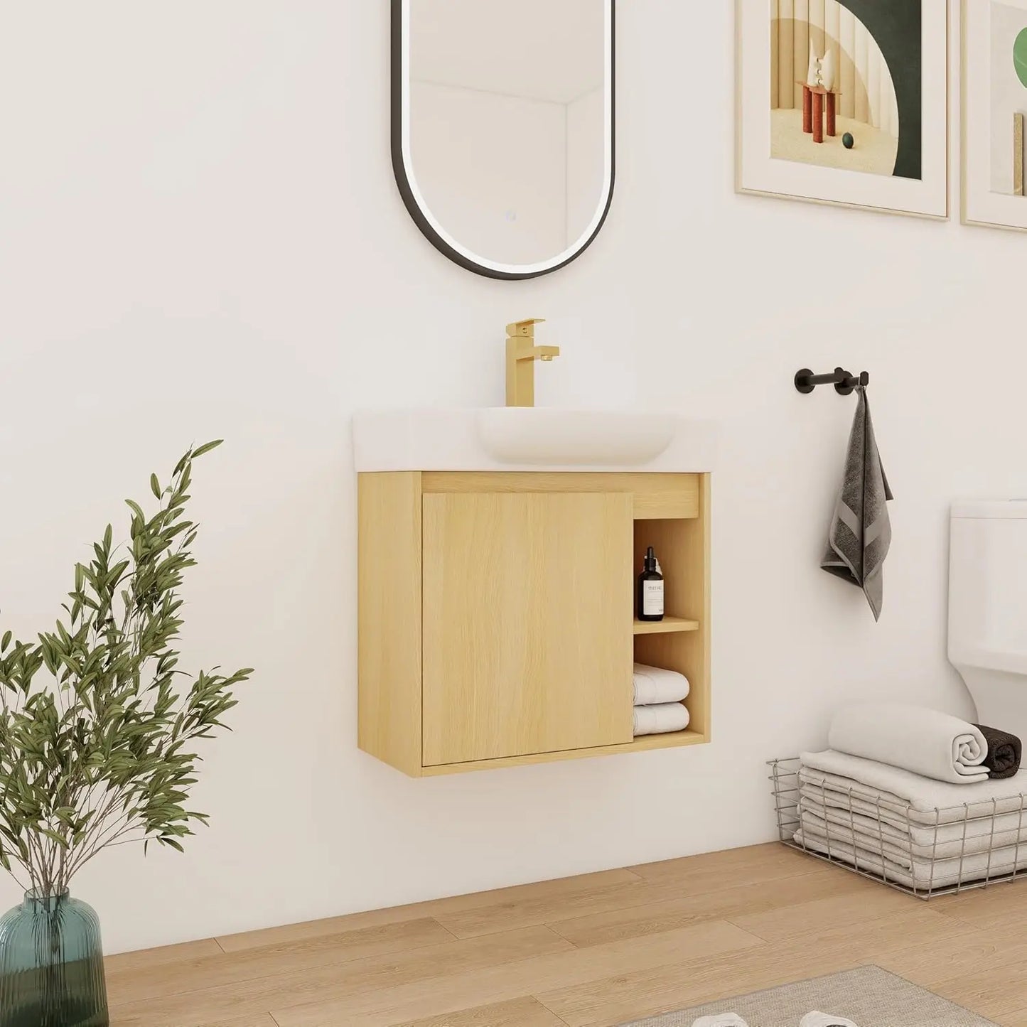 28" Wall-Mounted Bathroom Vanity with Ceramic Sink