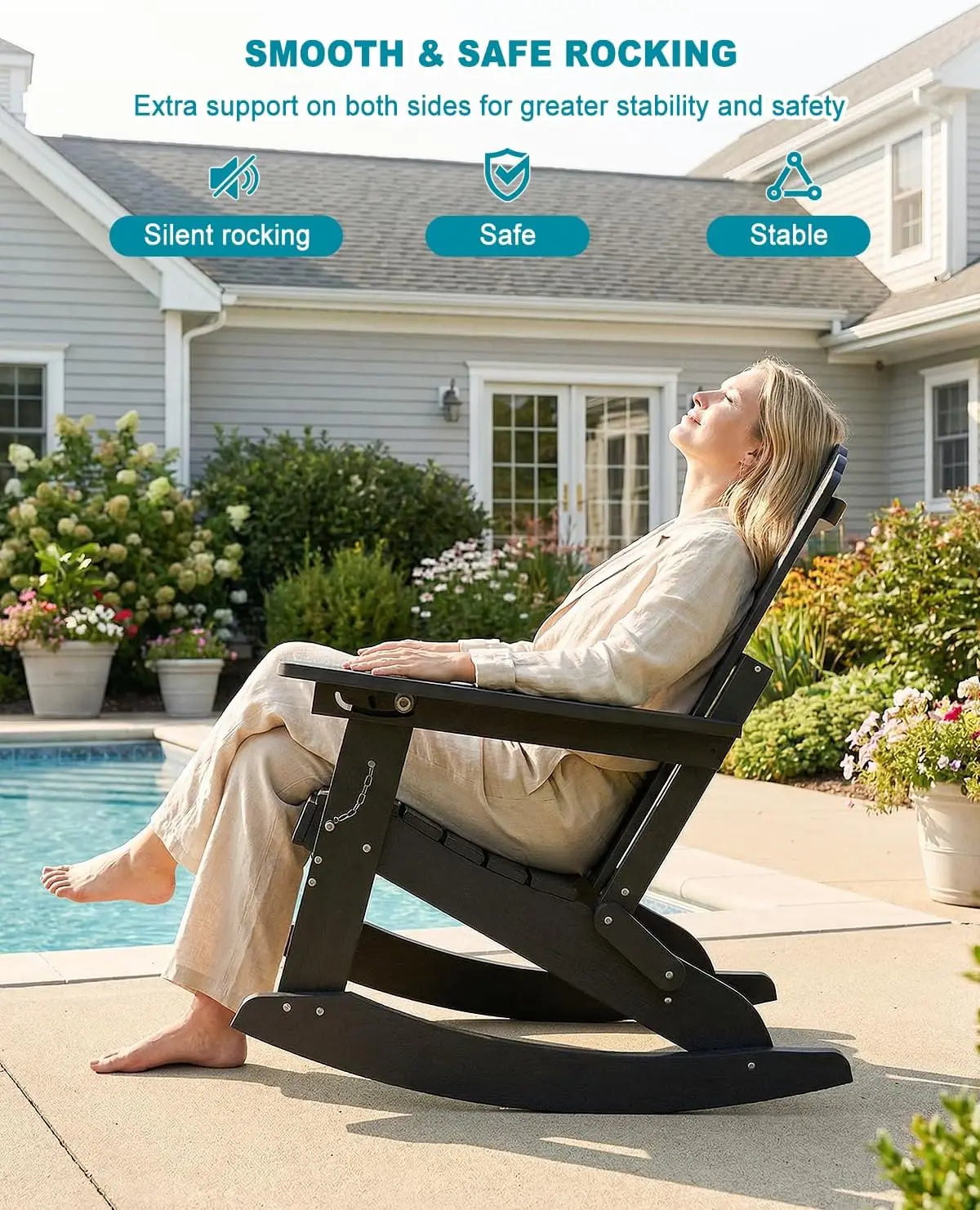 Adirondack Rocking Chairs with Retractable Ottoman & Cup Holders