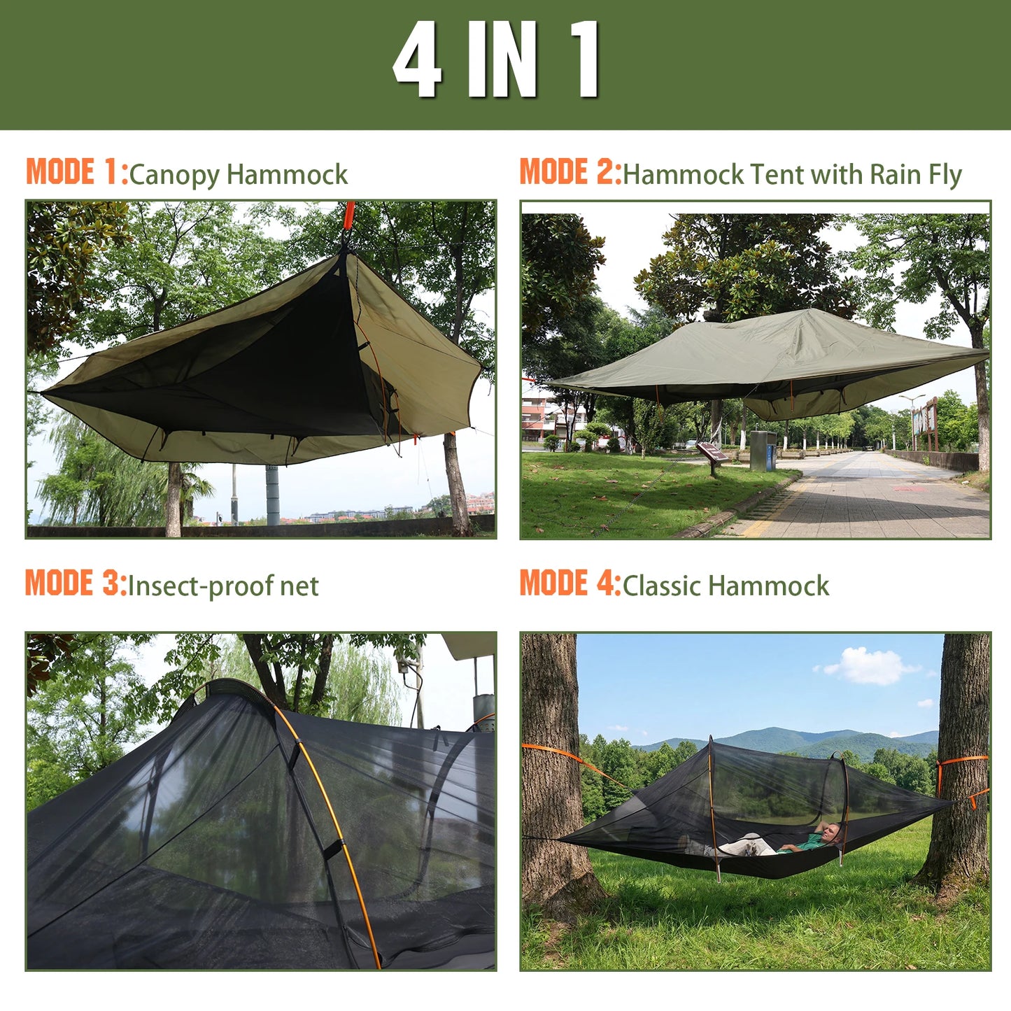 Camping Hammock with Mosquito Net & RainFly