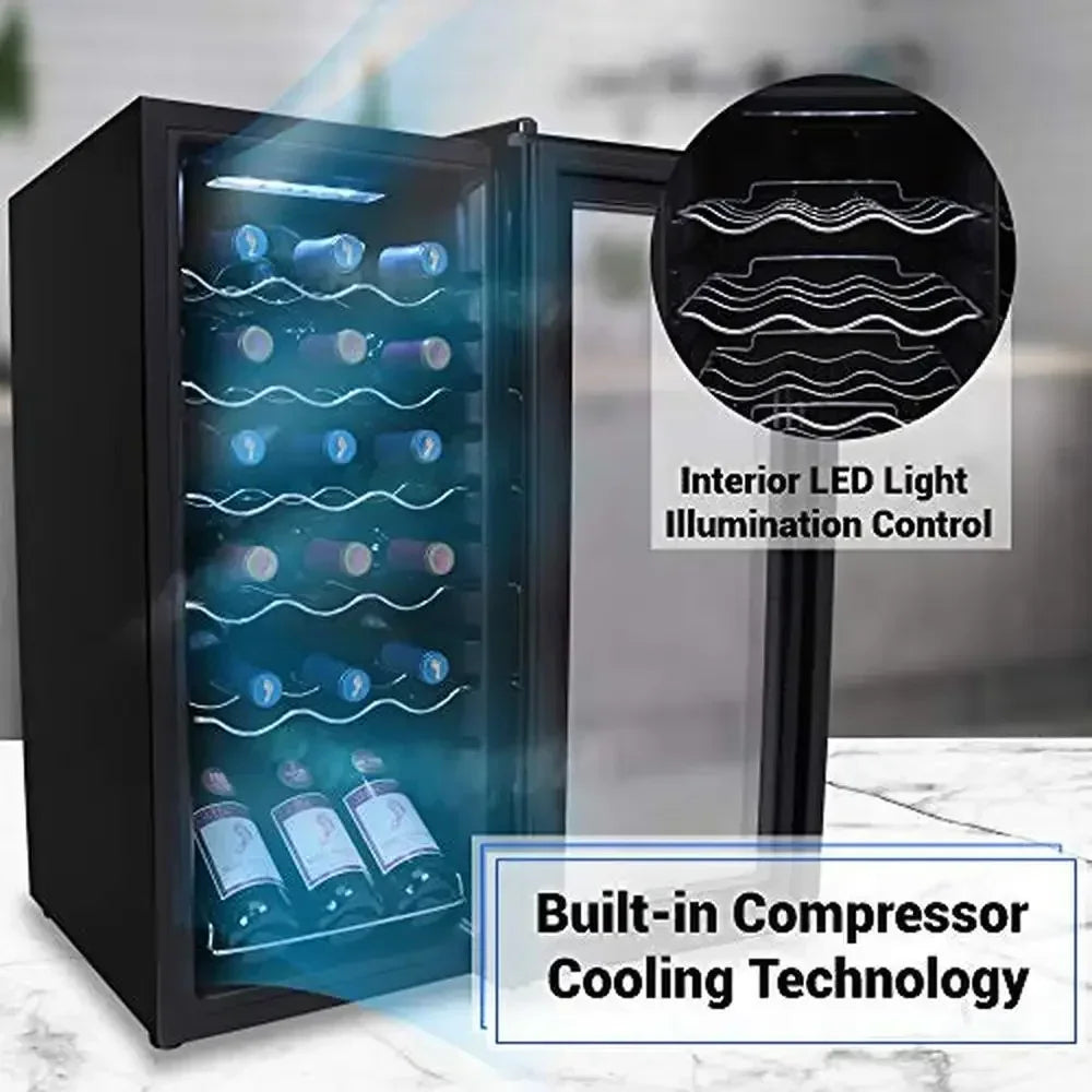 Wine Cooler Refrigerator 18-Bottle Fridge Air-Tight Glass Door Touch Screen Temperature Control Freestanding Easy Access Compact