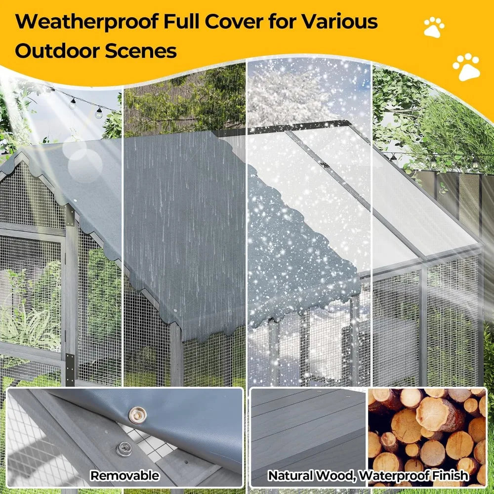 Outdoor Cat Enclosure with Full Waterproof Roof