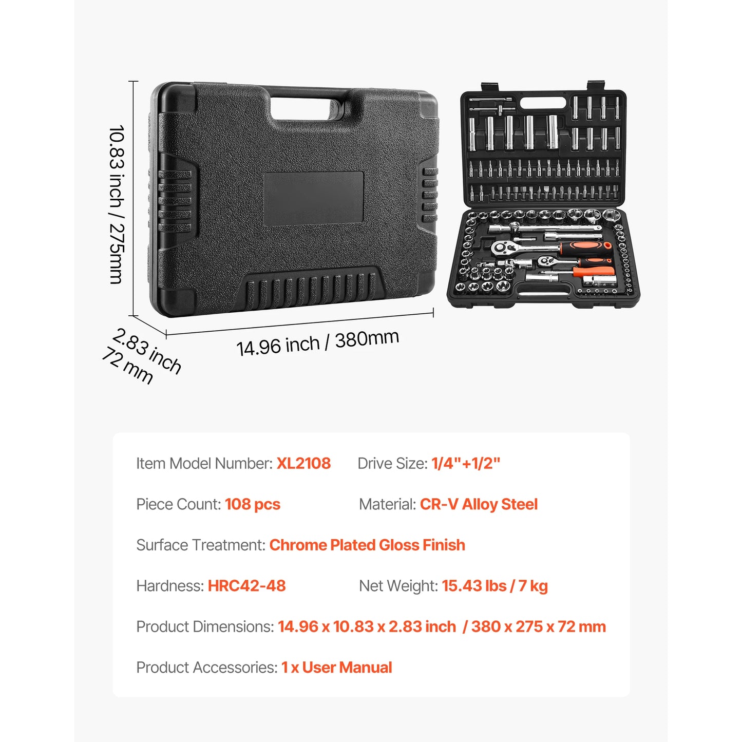 3/8 1/4 1/2in Drive Socket and Ratchet Set SAE Metric