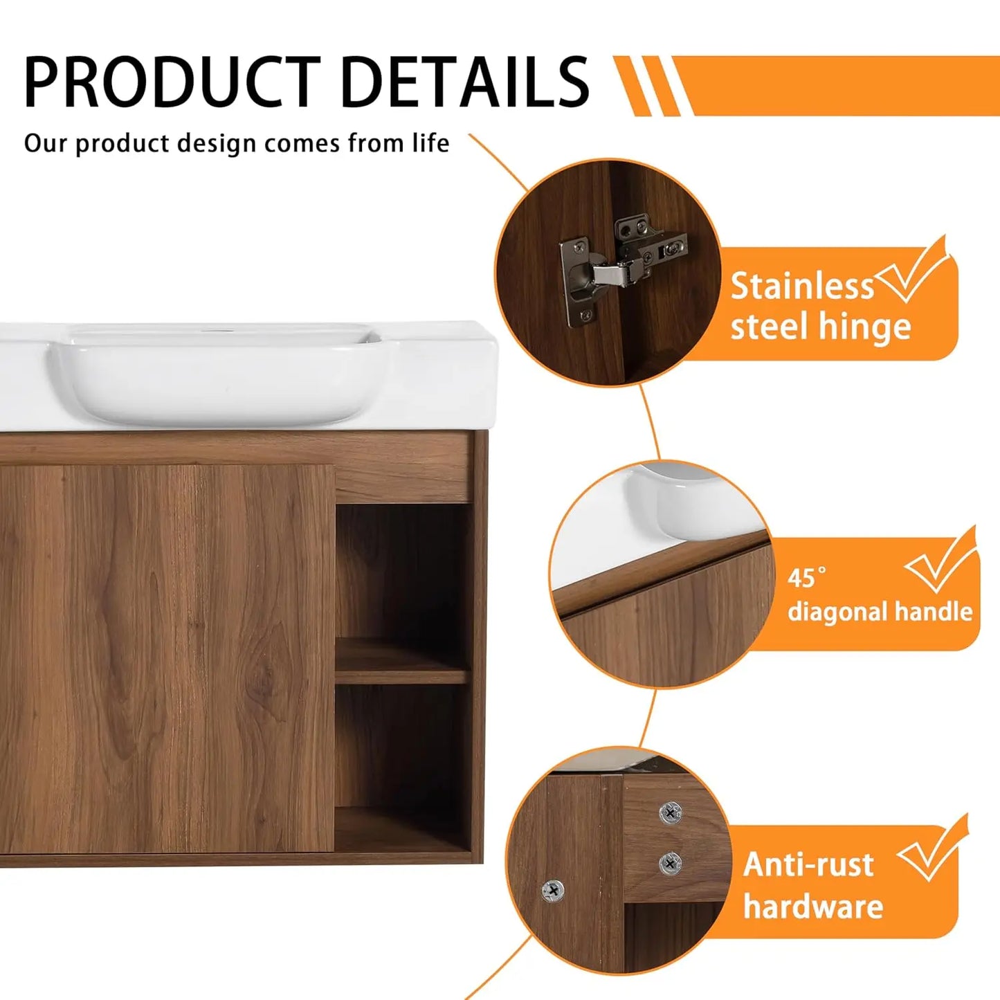 28" Wall-Mounted Bathroom Vanity with Ceramic Sink