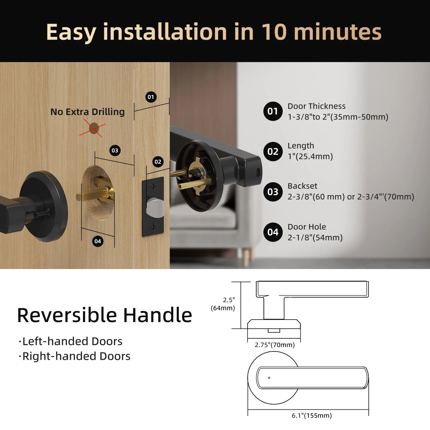 Handle Shaped Smart Lock Fingerprint Door Lock