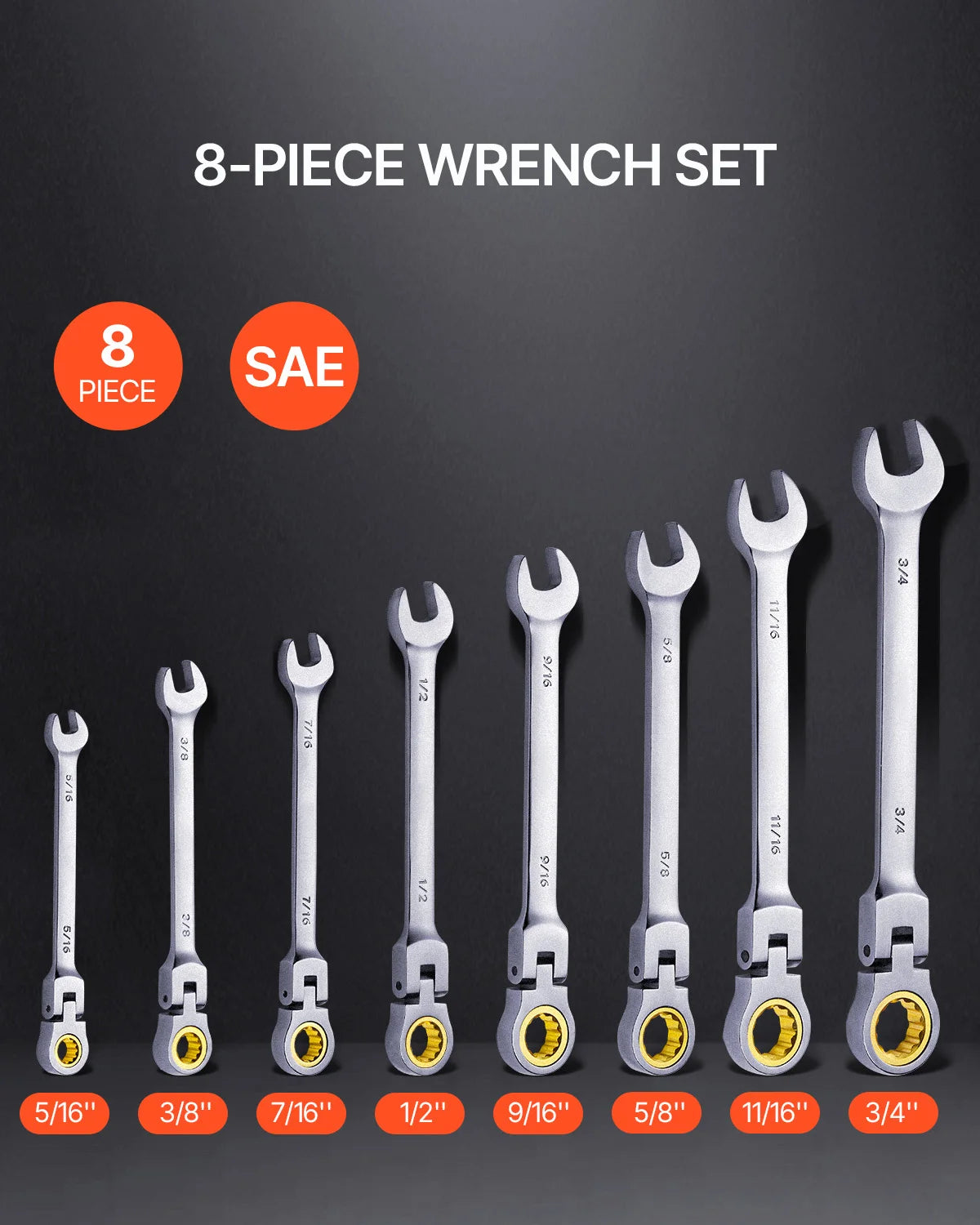 Flex-Head Ratcheting Wrench Set SAE