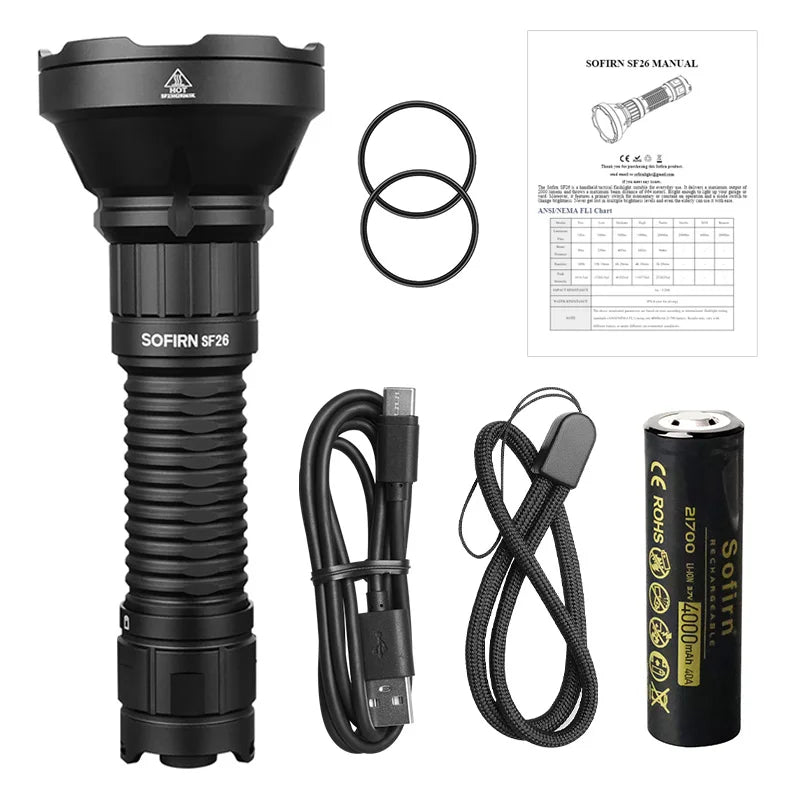 2000lm LED 6000K Tactical Flashlight Type-C Rechargeable