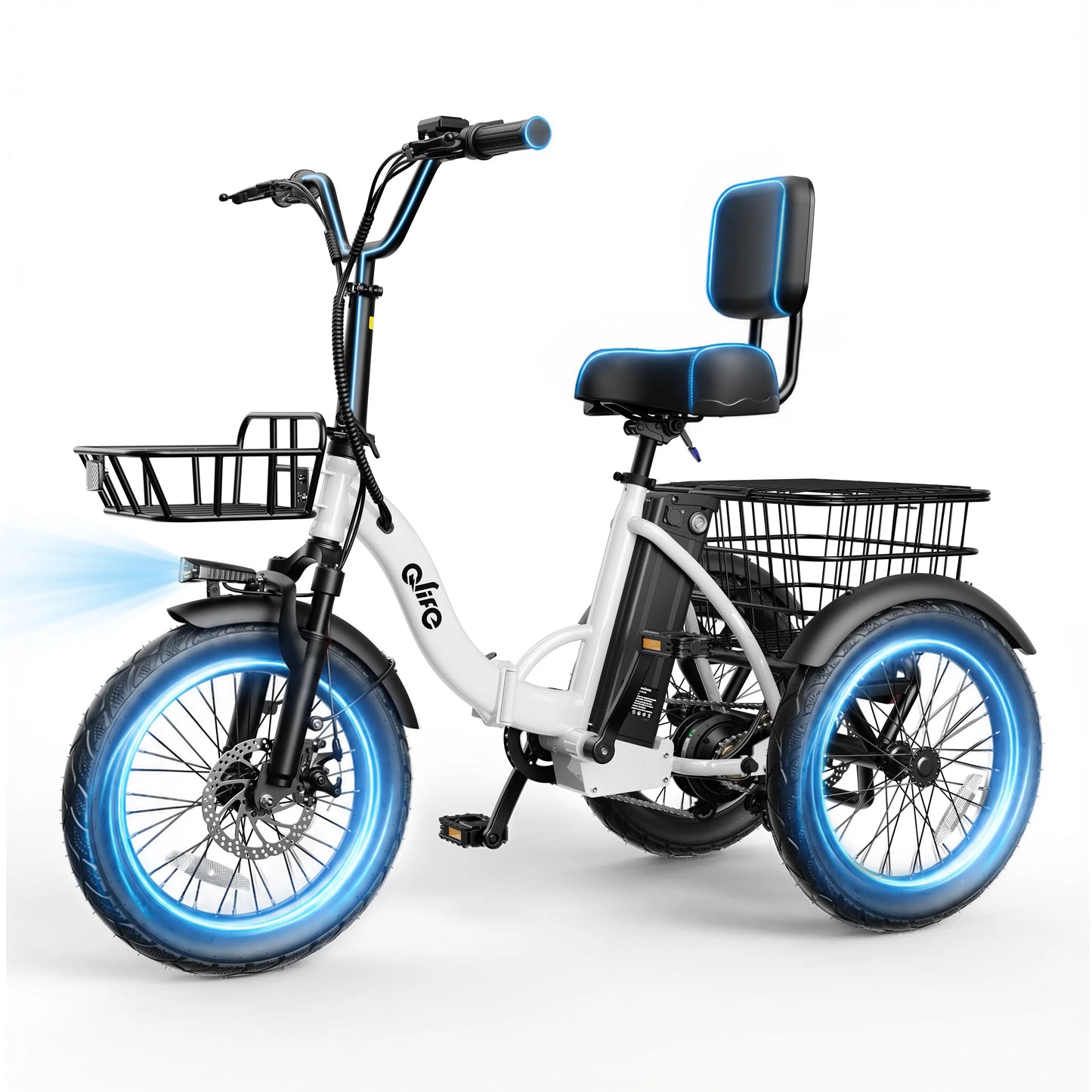 Folding Electric Trike, 1200W  48V 10.4AH Removable Battery