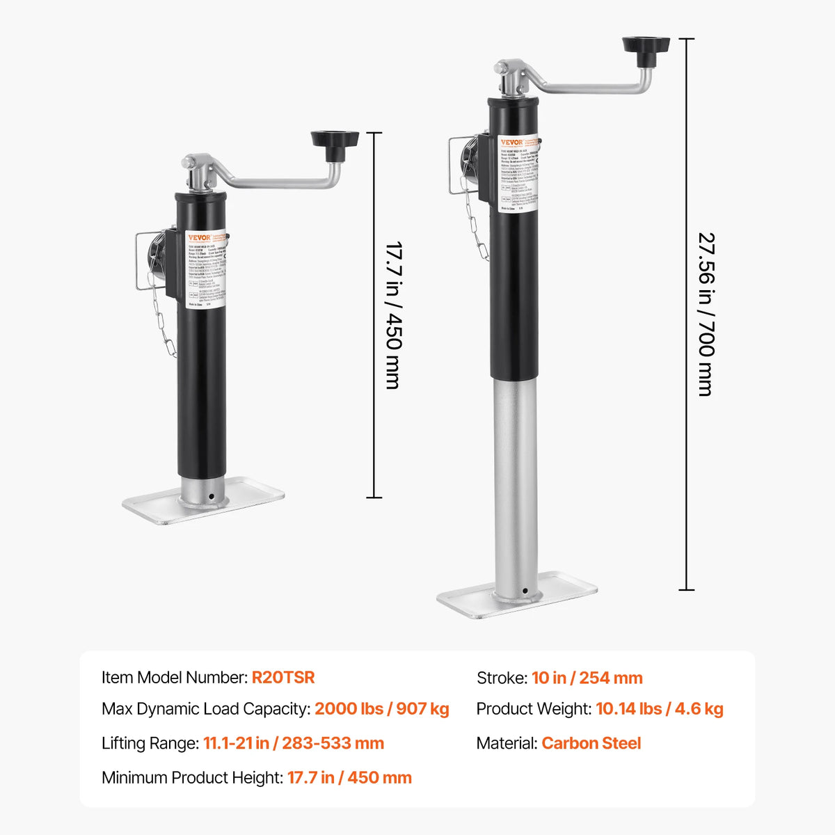 2000 lbs Trailer Jack Stand 10" Lift Weld-on Pipe-Mount Bracket Support Legs Corner Steady Camper Parts for RV Yacht