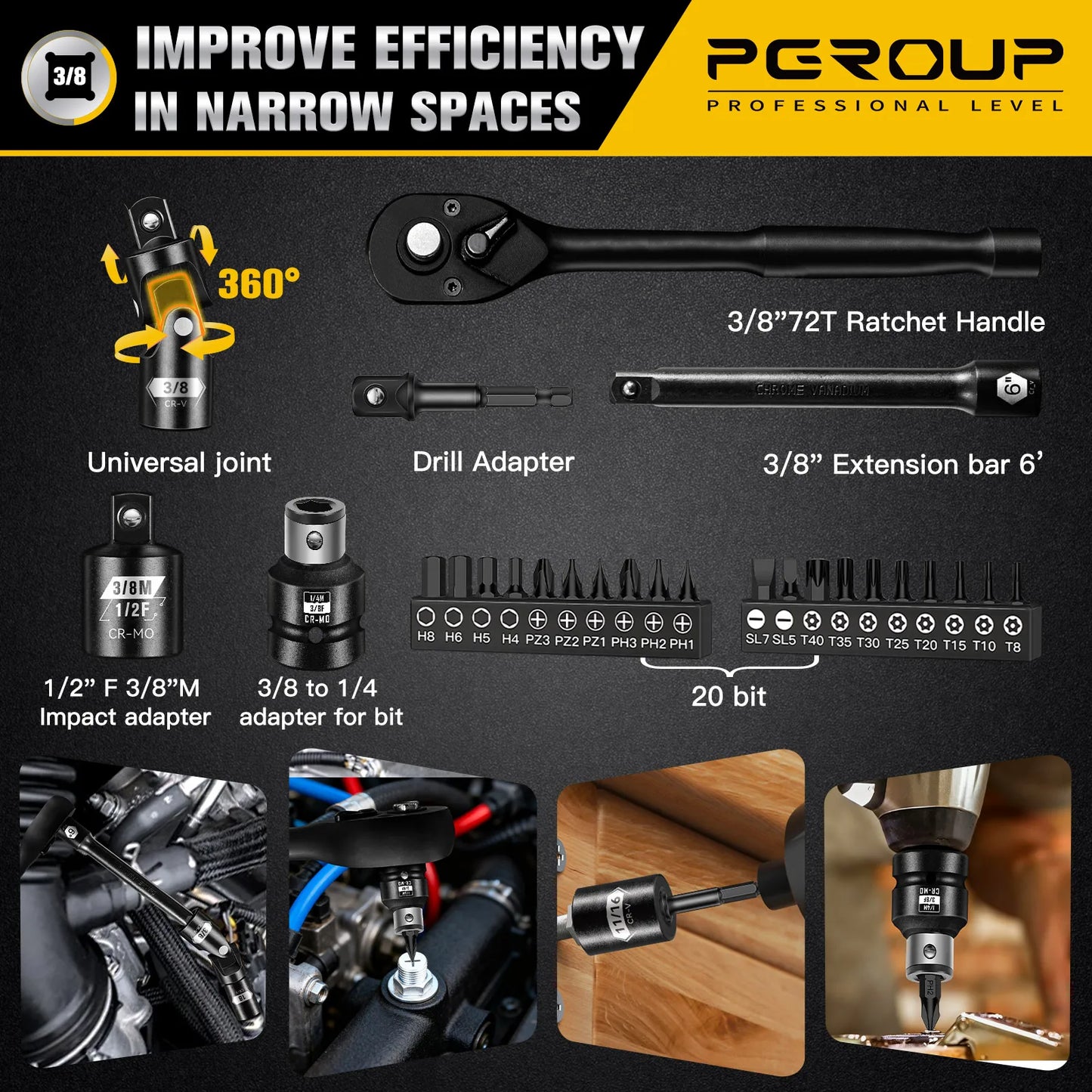 72Pc 3/8" Impact Wrench Set: Sae & Metric