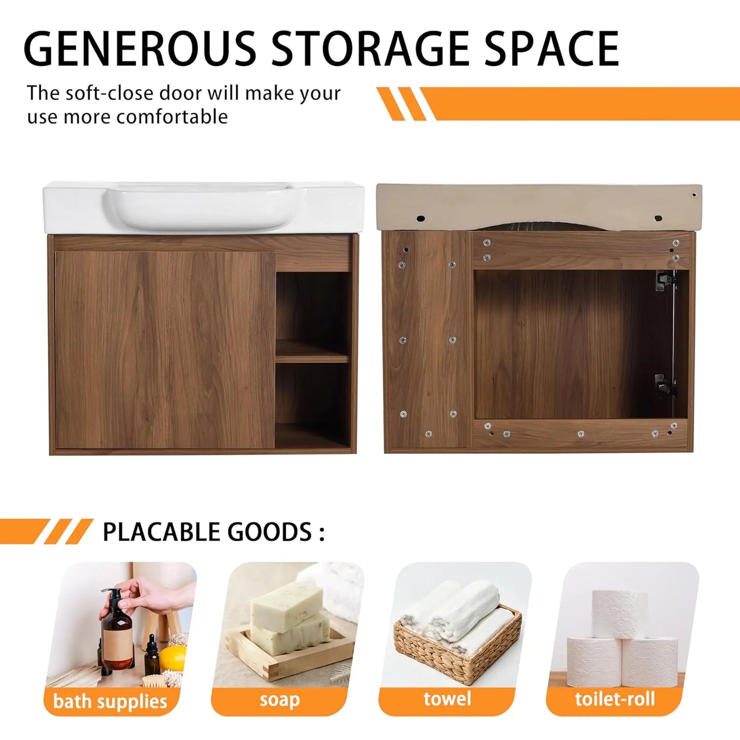 28" Wall-Mounted Bathroom Vanity with Ceramic Sink