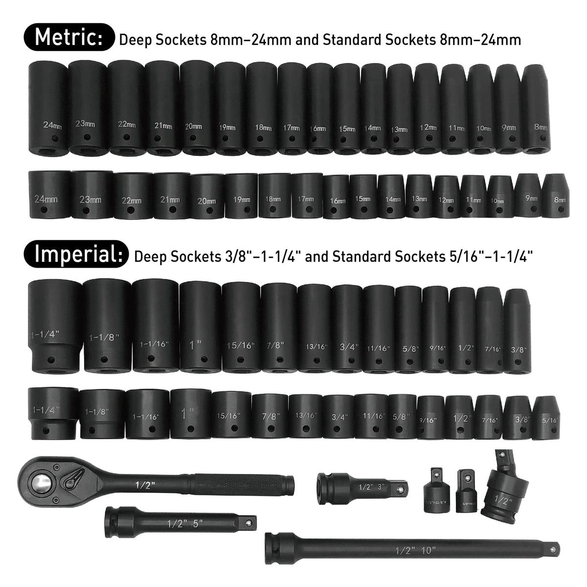 1/2" Drive Impact Socket Set