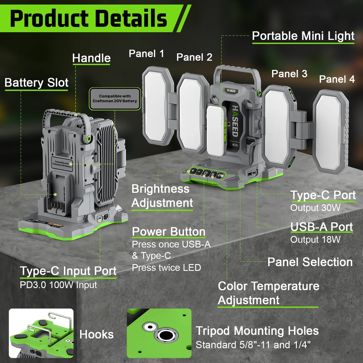 LED Work Light Compatible with Crafts-man 20V