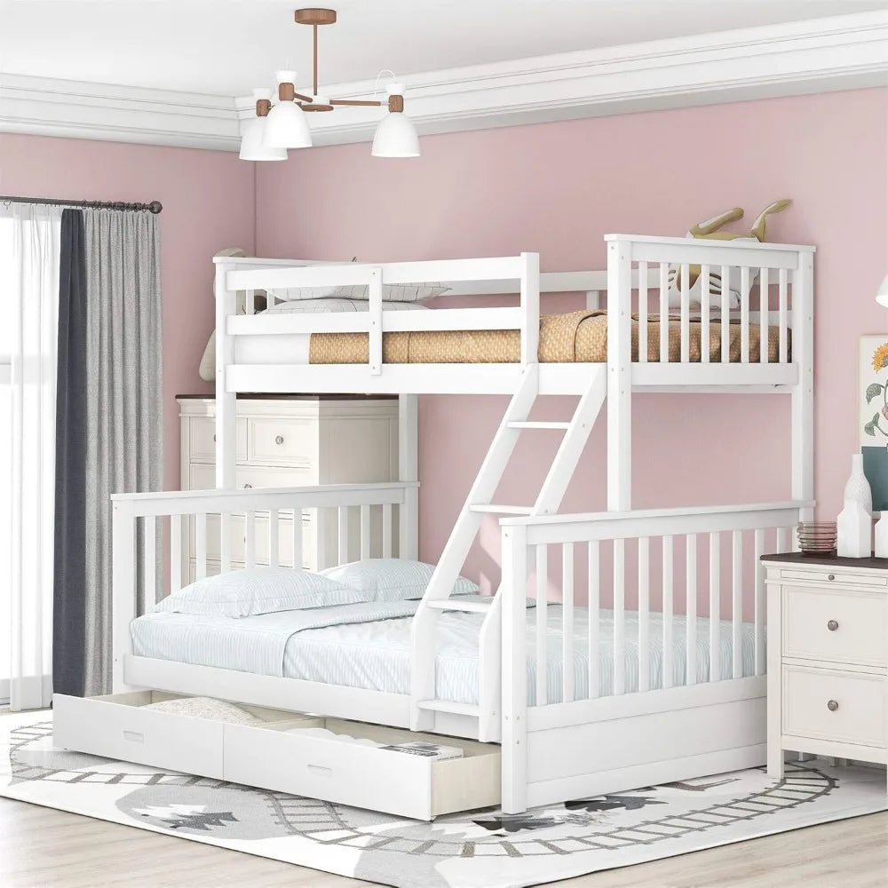 Twin Over Full Bunk Bed with Drawers and Ladder