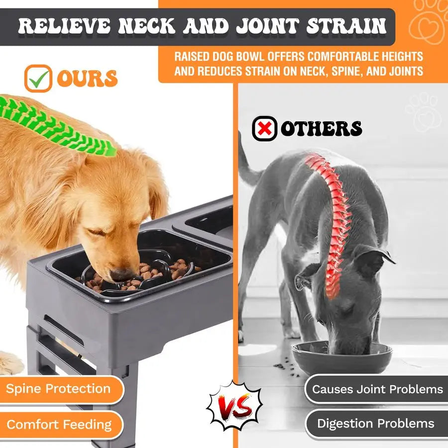 Dog Bowl Stand with 4 Adjustable Height, Slow Feeder