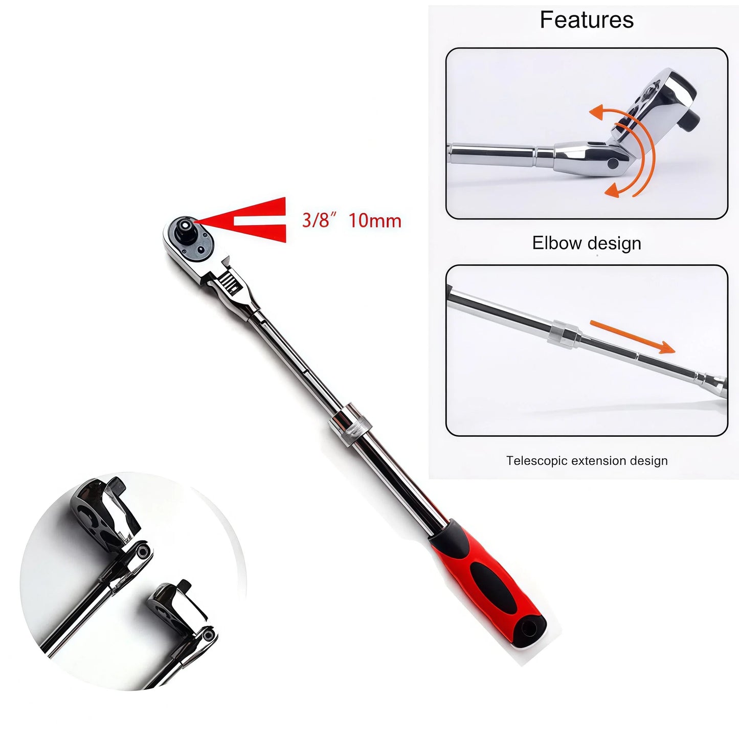 Ratchet Wrench Set - 72 Teeth, Telescopic Handle 1/2, 3/8, 1/4 Inch