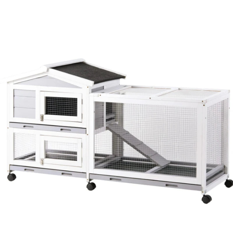Indoor Outdoor Wooden Rabbit Hutch, 2-Tier