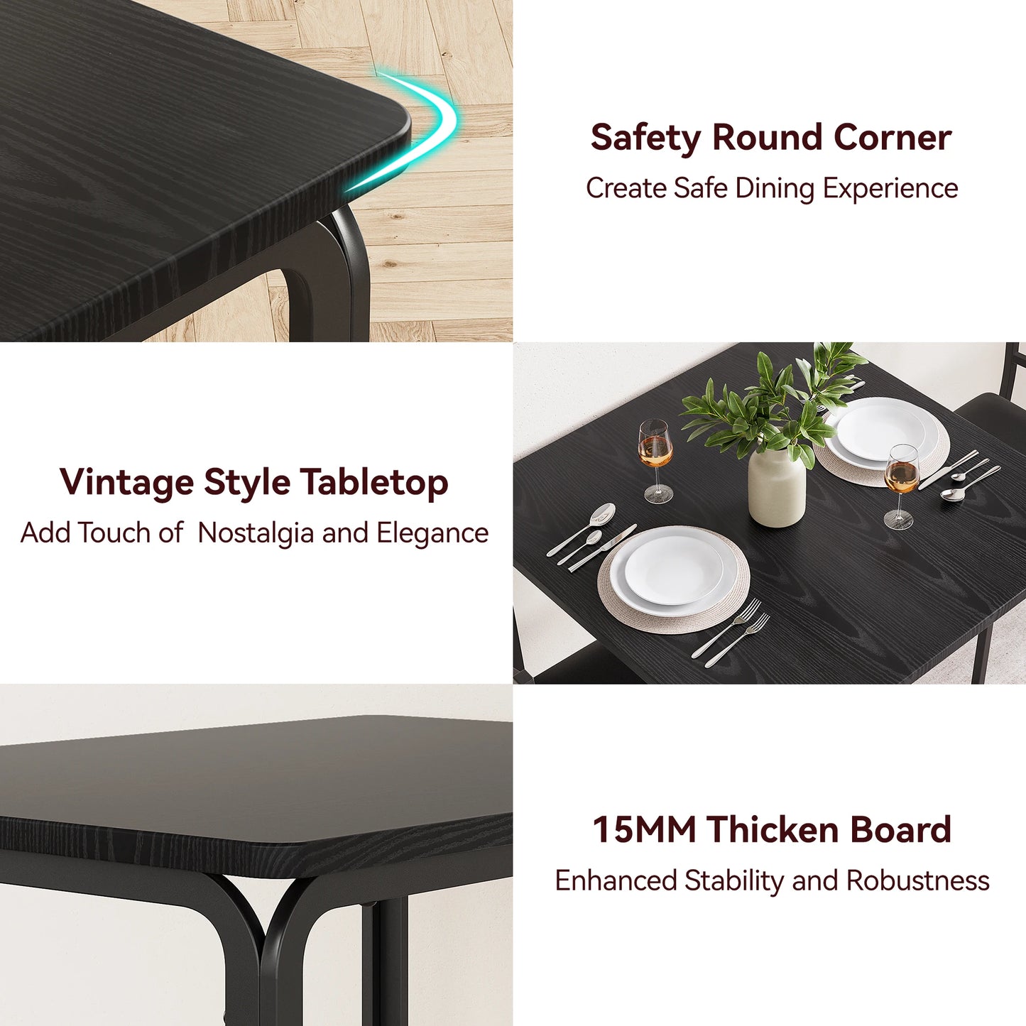 3-Piece Modern Square Dining Table Set for 2