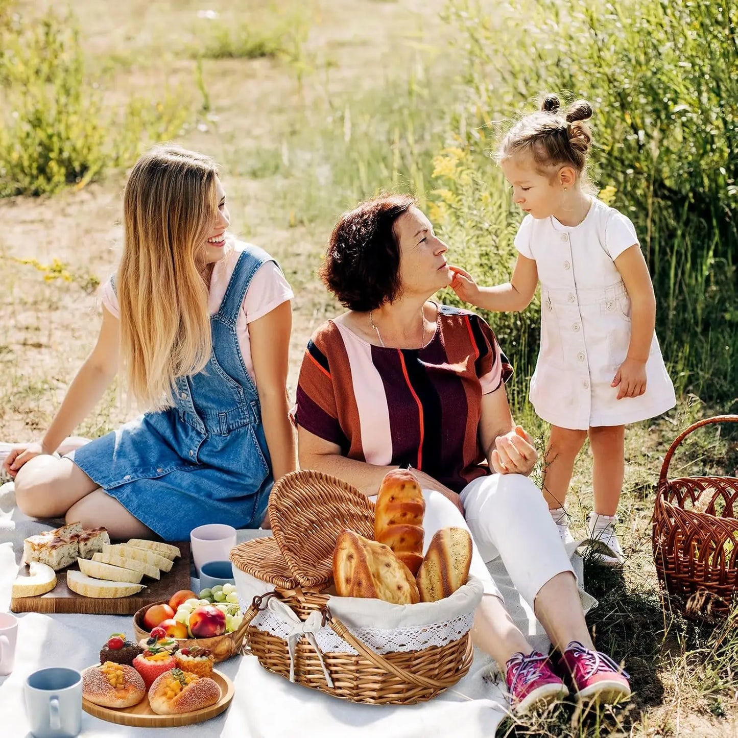 Wicker Picnic Basket Set with Blanket & Bamboo Plates