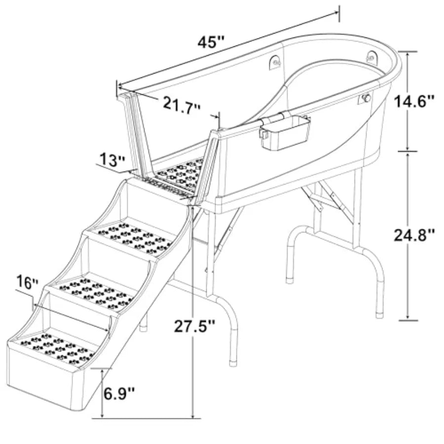 45" Pet Grooming Bathtub and Stairs Combo