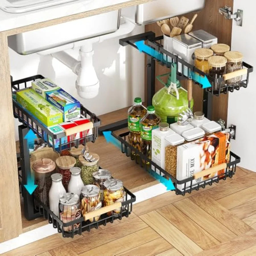 2 Tier Metal Under Sink Organizers and Storage, 2 Pack