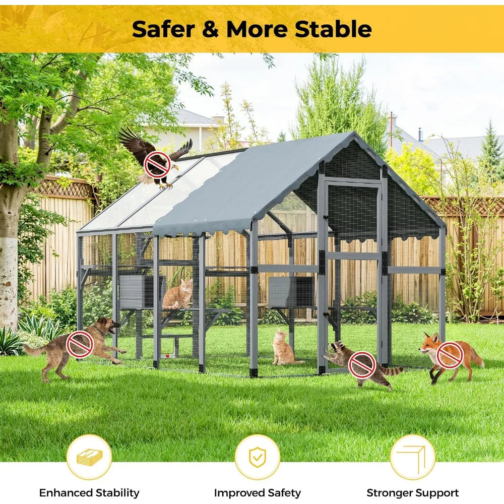 Outdoor Cat Enclosure with Full Waterproof Roof