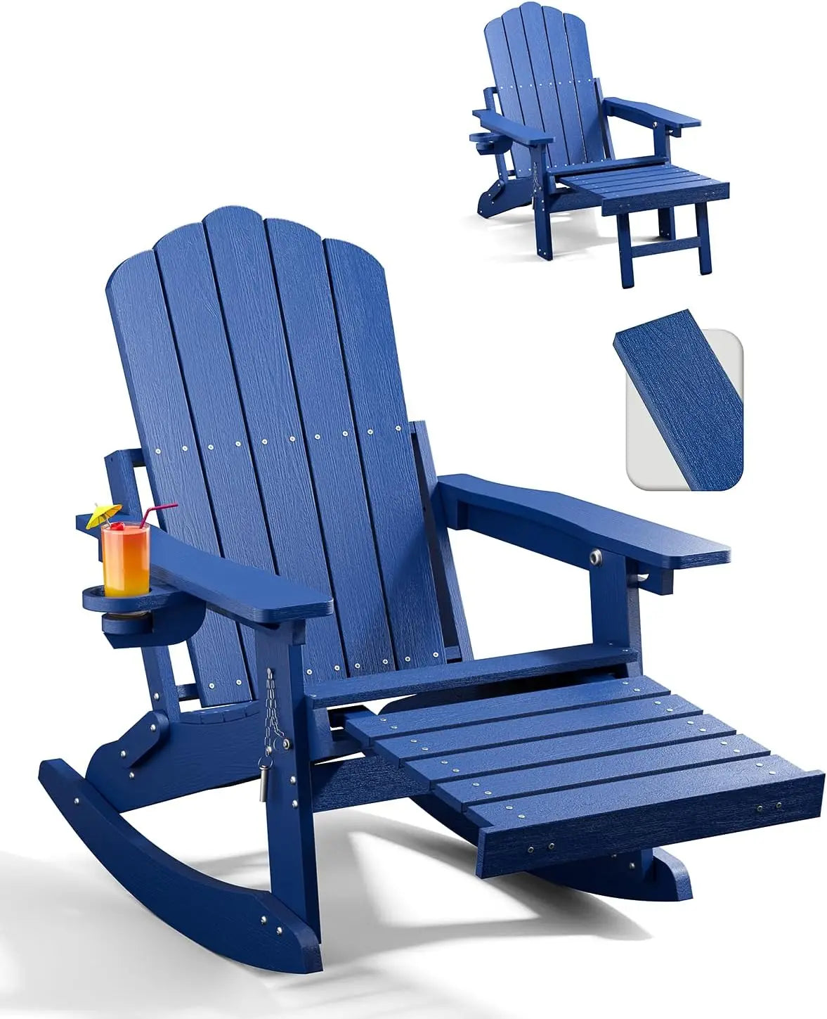 Adirondack Rocking Chairs with Retractable Ottoman & Cup Holders
